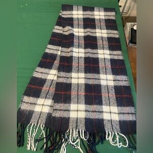 Plaid Fringe Scarf lightweight wool navy white